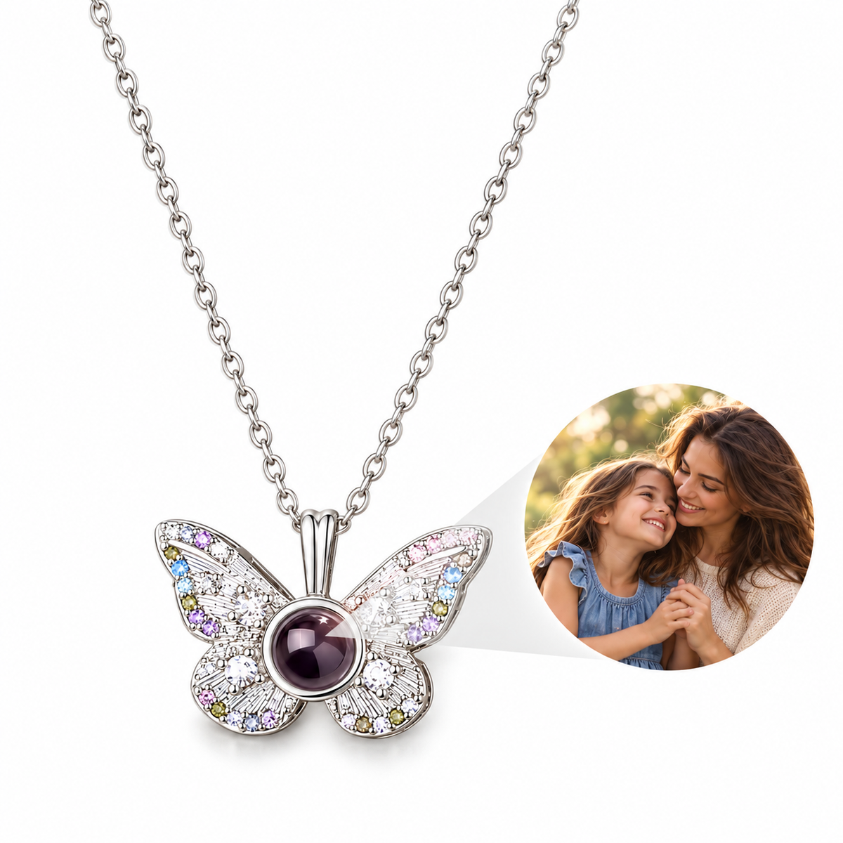Personalized Pastel Butterfly Photo Necklace