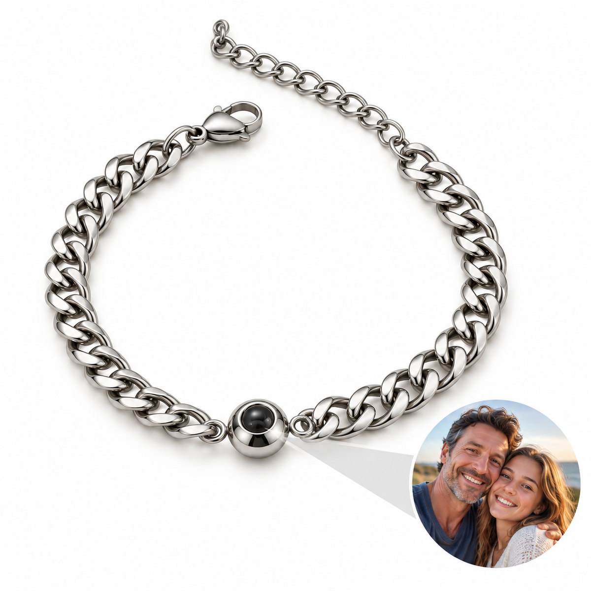 Personalized Round Lens Curb Chain Photo Bracelet