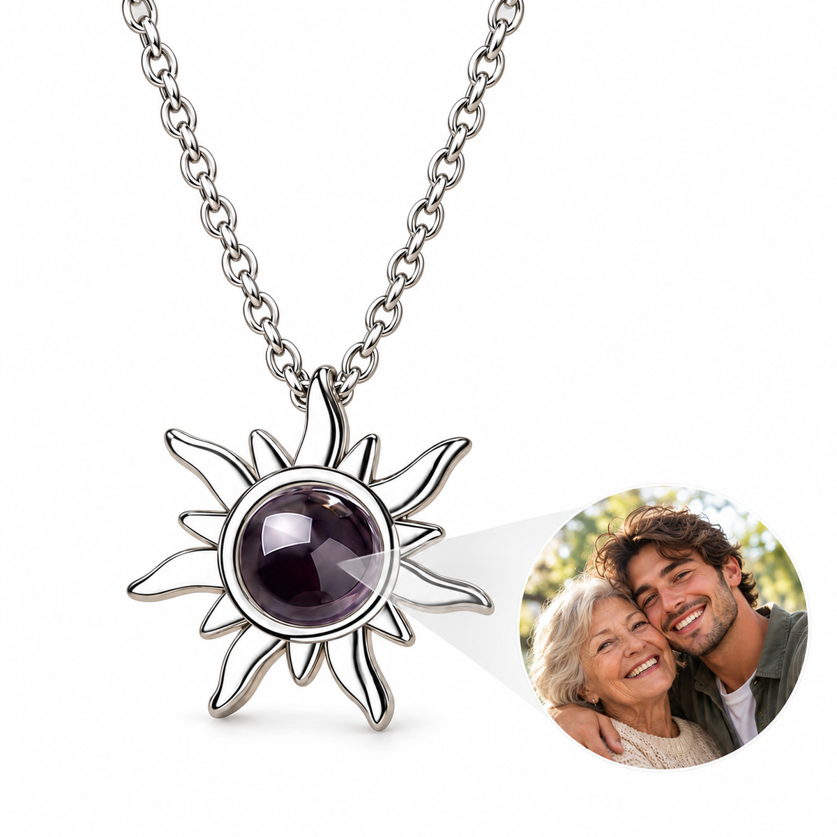 Personalized Polished Sunburst Photo Necklace