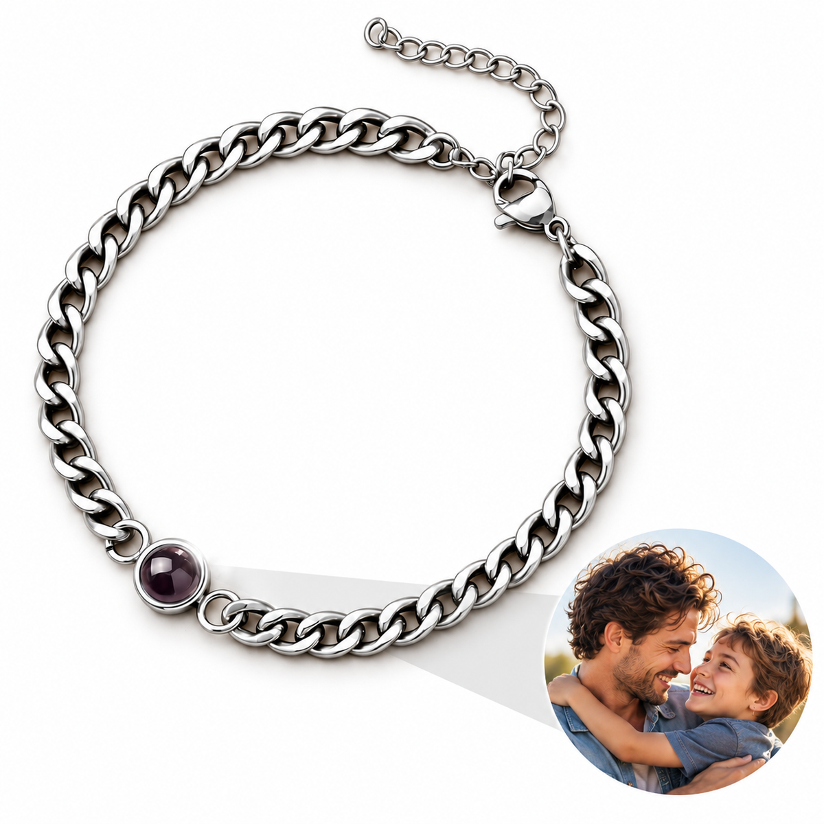 Personalized Slim Round Lens Curb Chain Photo Bracelet