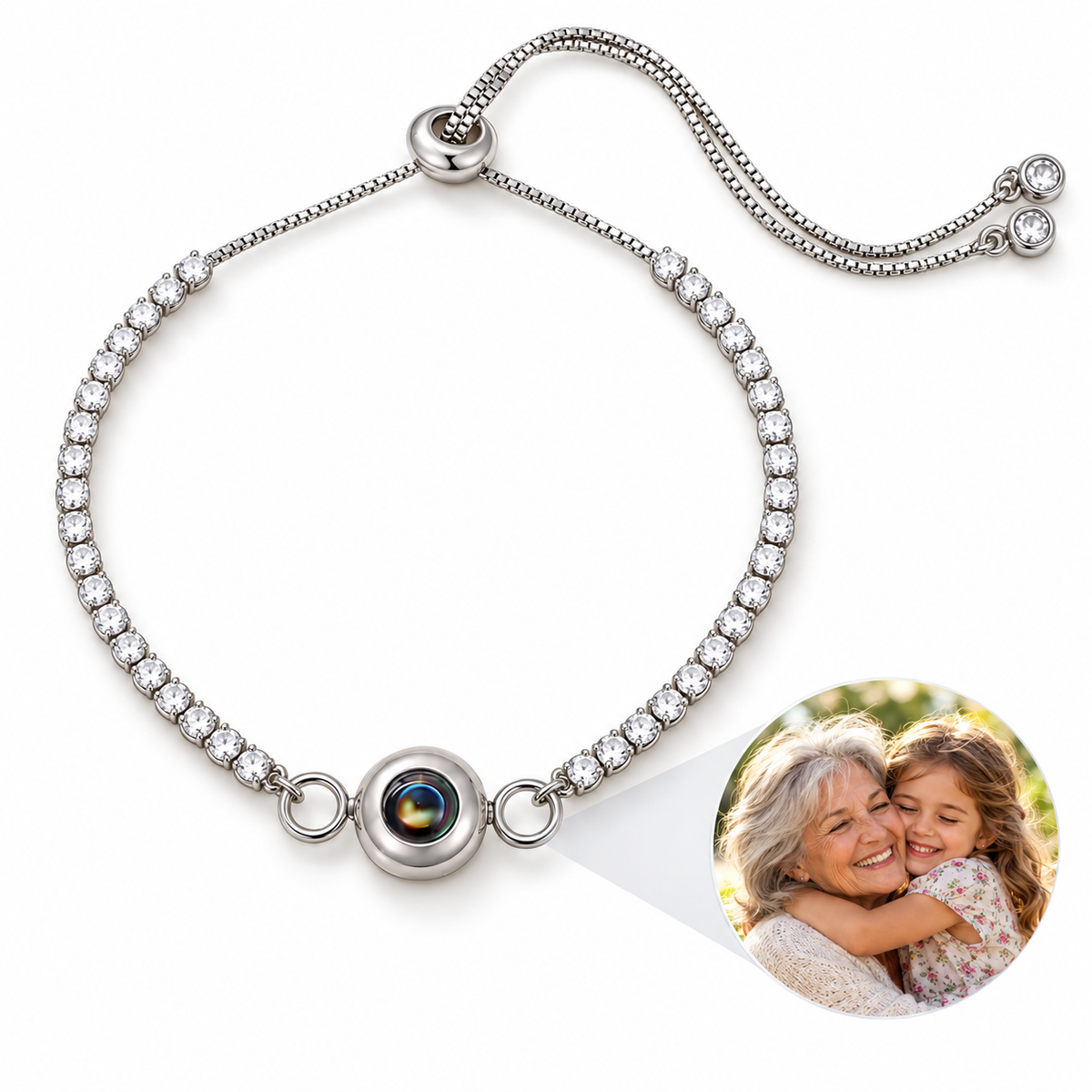 Personalized Round Lens Sparkling Bolo Photo Bracelet