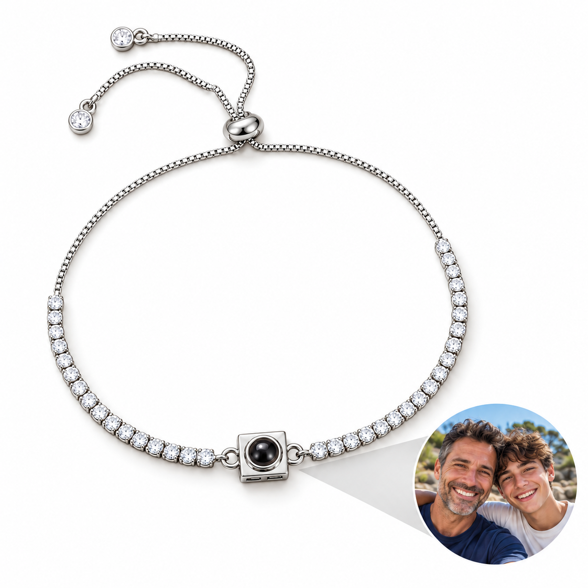 Personalized Square Lens Sparkling Bolo Photo Bracelet