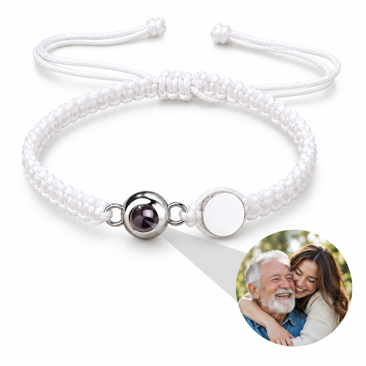 Personalized Round Lens and Disc Woven Photo Bracelet