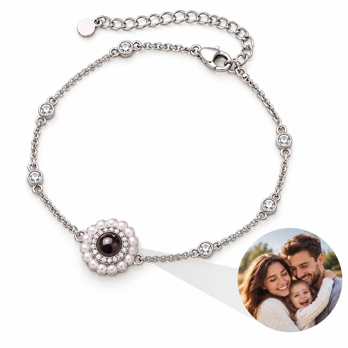 Personalized Beaded Flower Halo Photo Bracelet