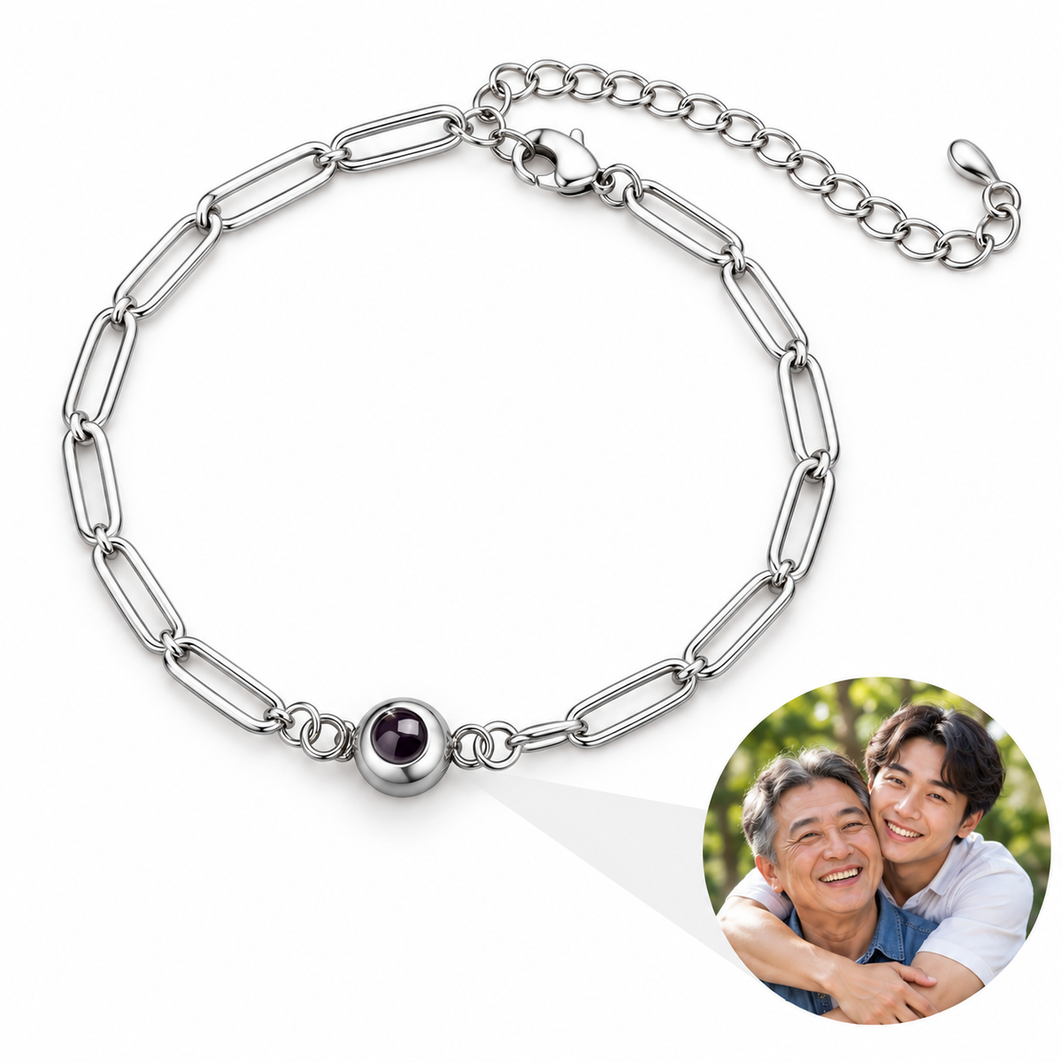 Personalized Round Lens Paperclip Chain Photo Bracelet