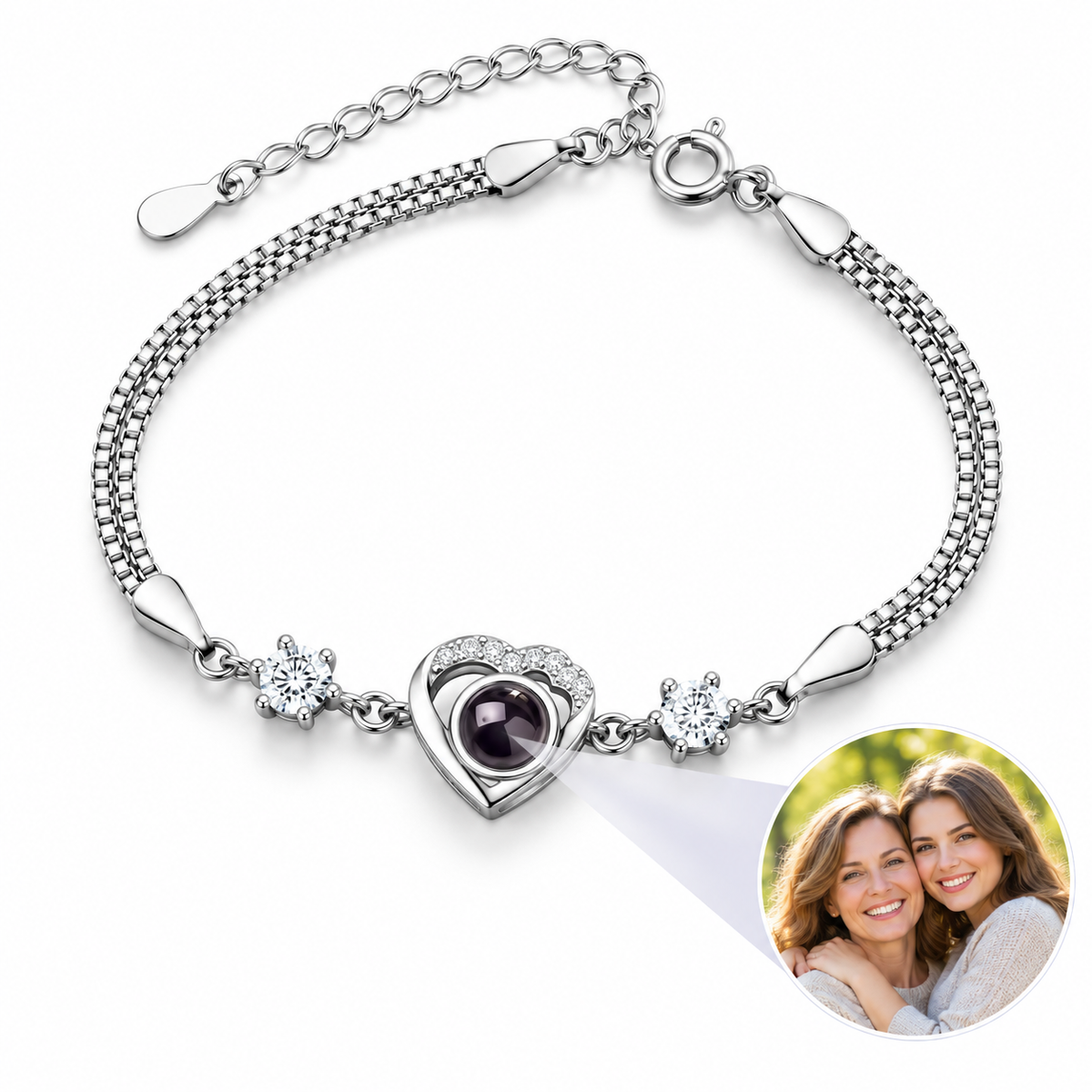 Personalized Sparkling Heart Photo Bracelet