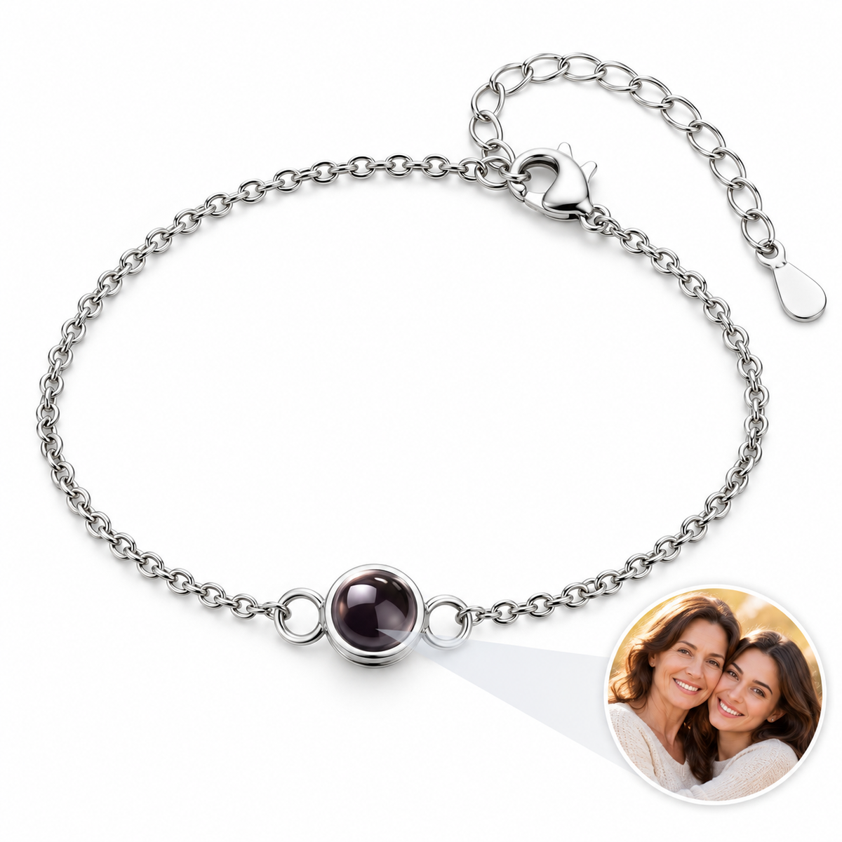 Personalized Round Ring-Link Photo Bracelet