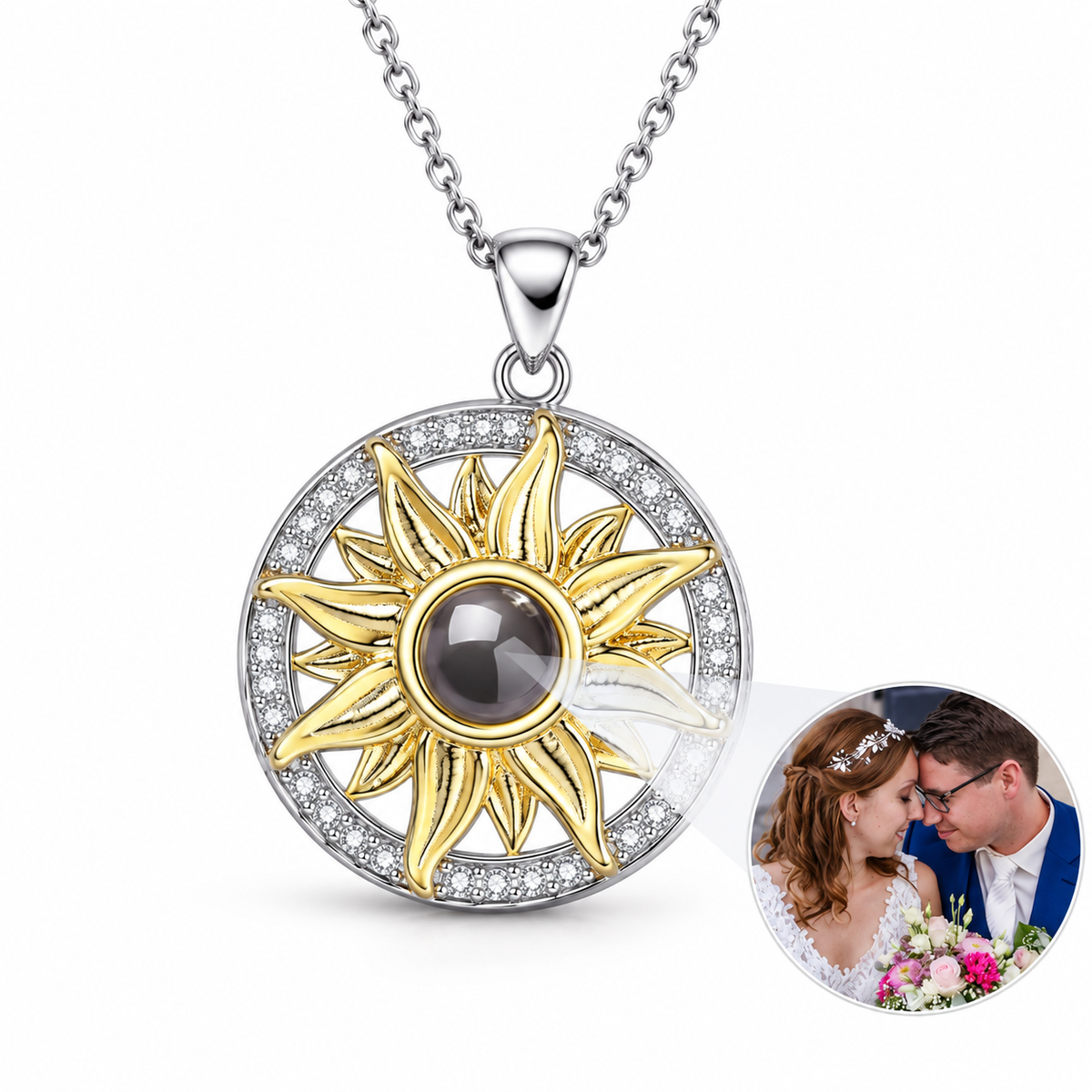 Personalized Two-Tone Sun Photo Necklace