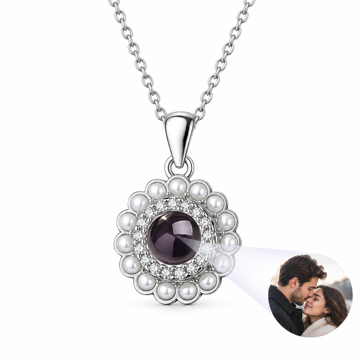 Personalized Beaded Flower Halo Photo Necklace