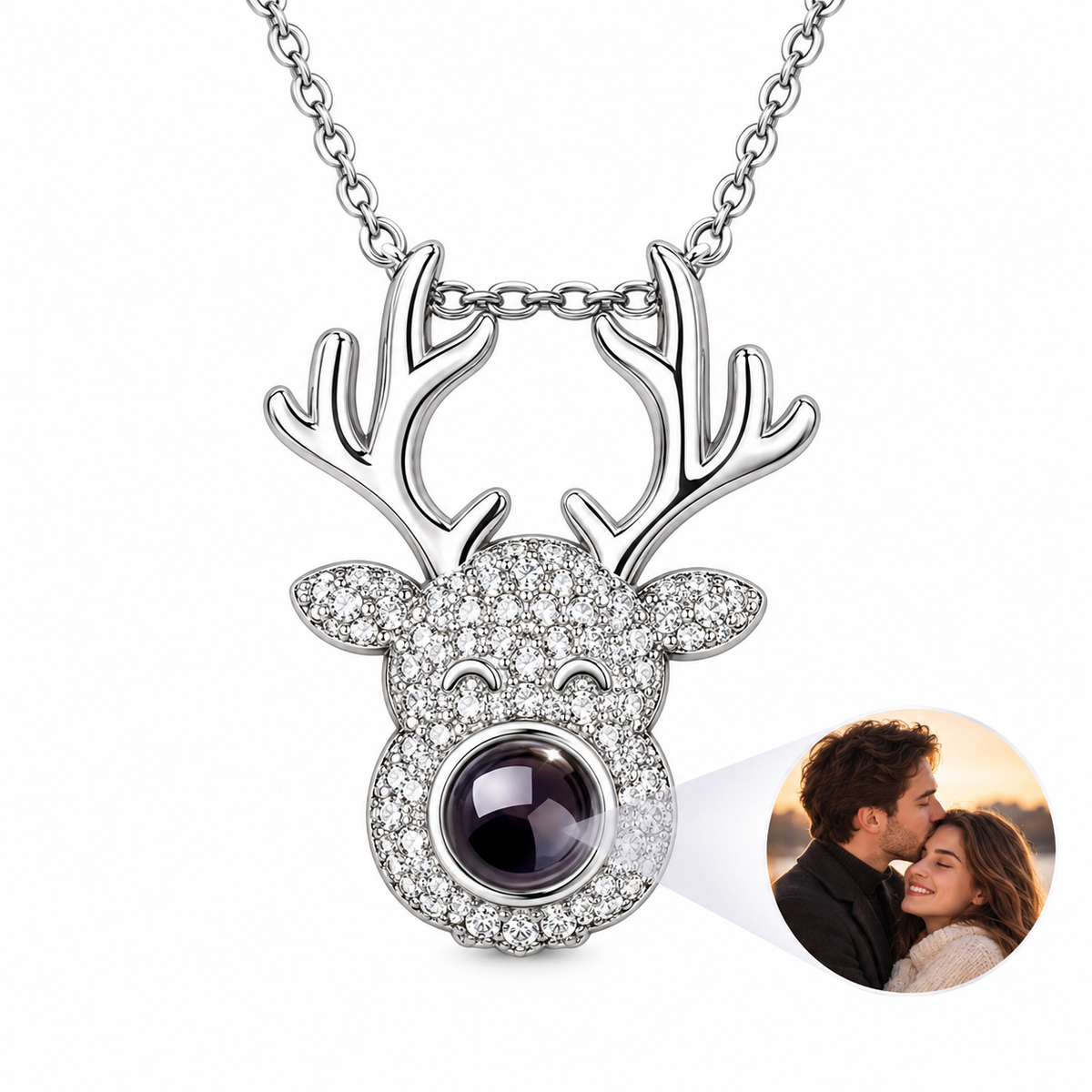 Personalized Sparkling Reindeer Photo Necklace