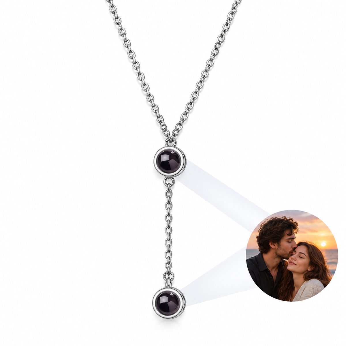 Personalized Double-Photo Lariat Photo Necklace
