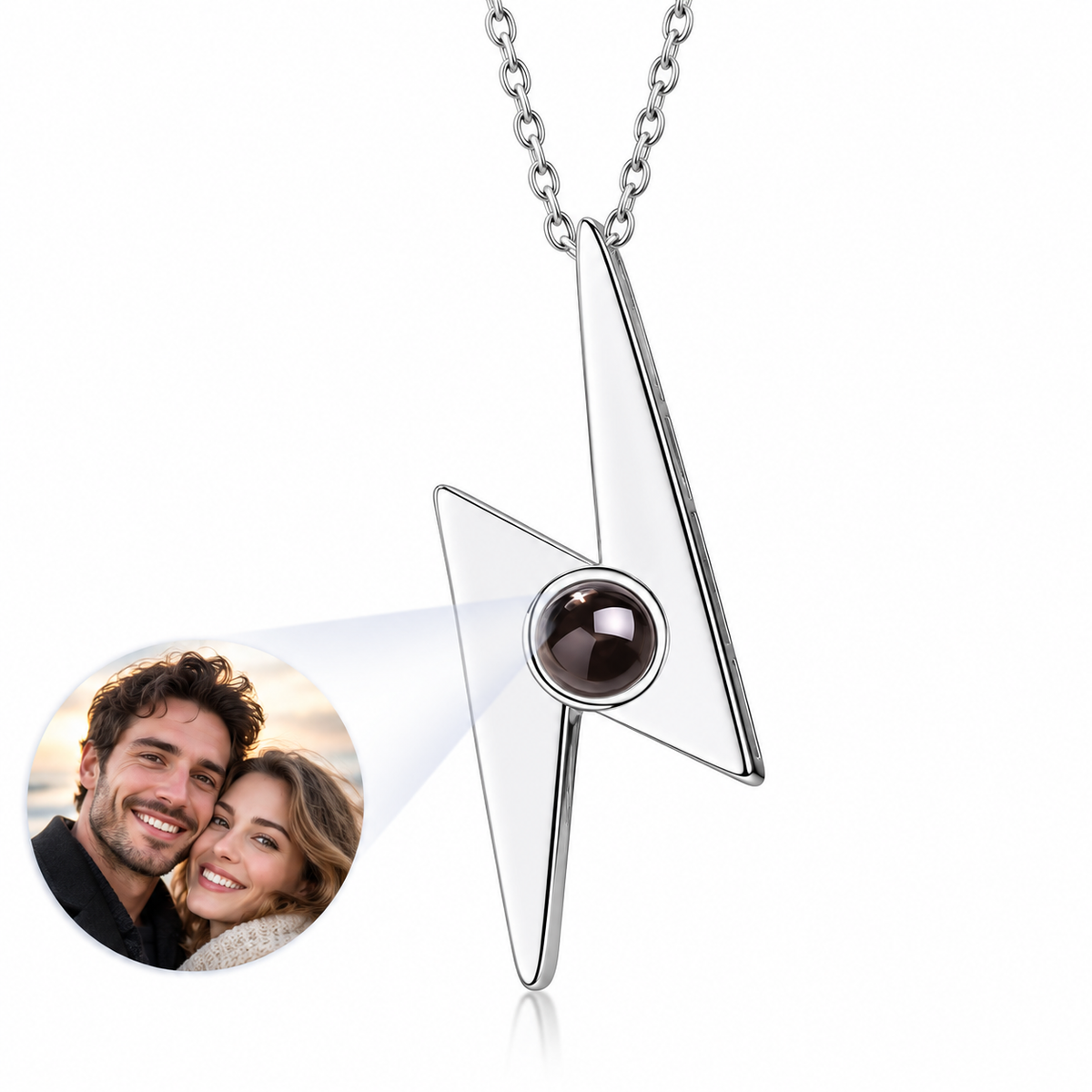 Personalized Lightning Bolt Photo Necklace