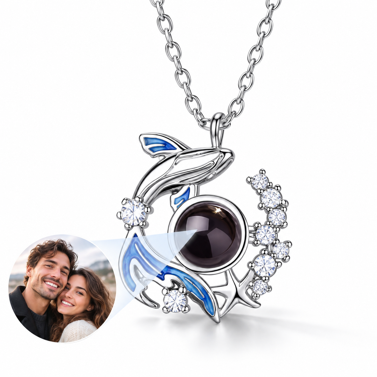 Personalized Blue Whale Photo Necklace
