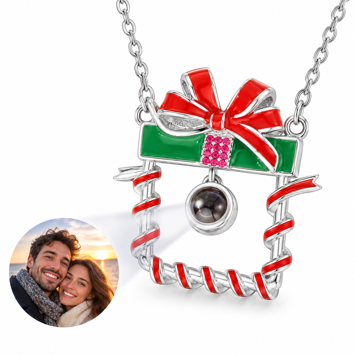 Personalized Christmas Gift Box Photo Necklace