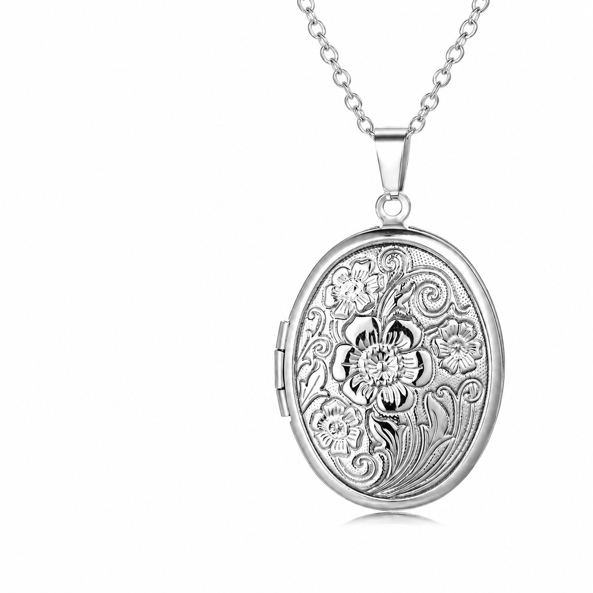 Personalized Floral Oval Photo Locket Necklace