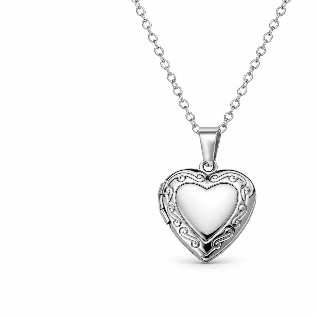 Personalized Scroll Heart Photo Locket Necklace