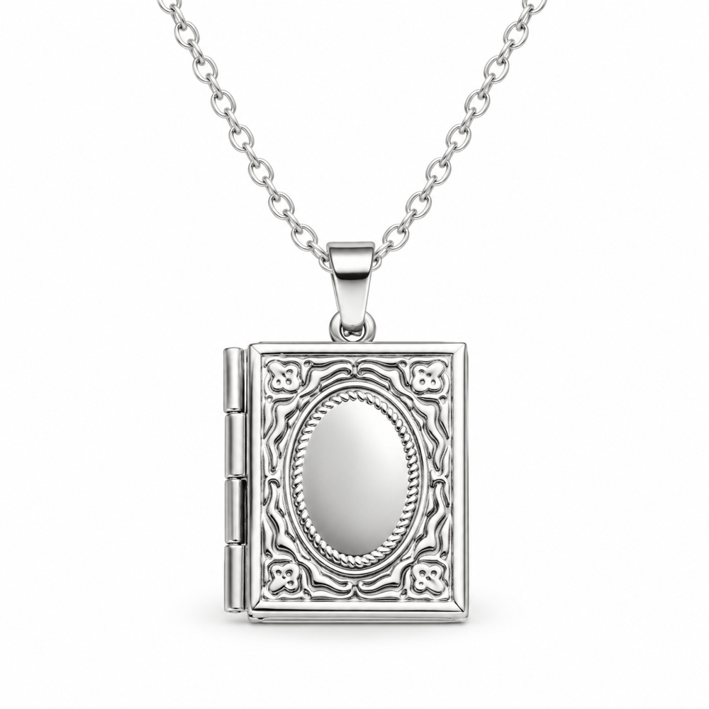 Personalized Ornate Book Photo Locket Necklace