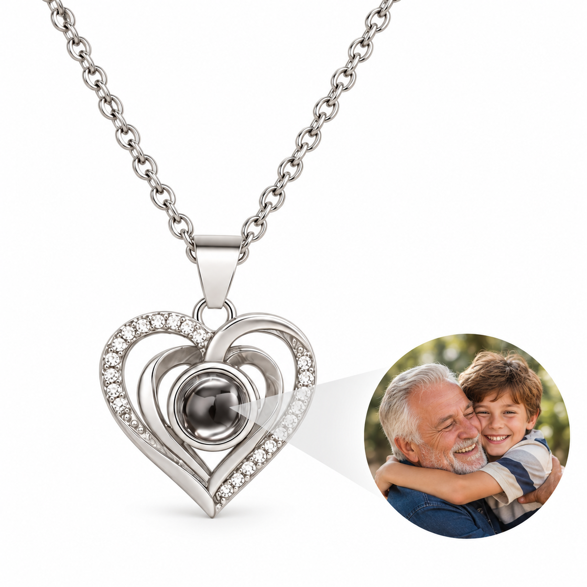 Personalized Sparkling Layered Heart Photo Necklace