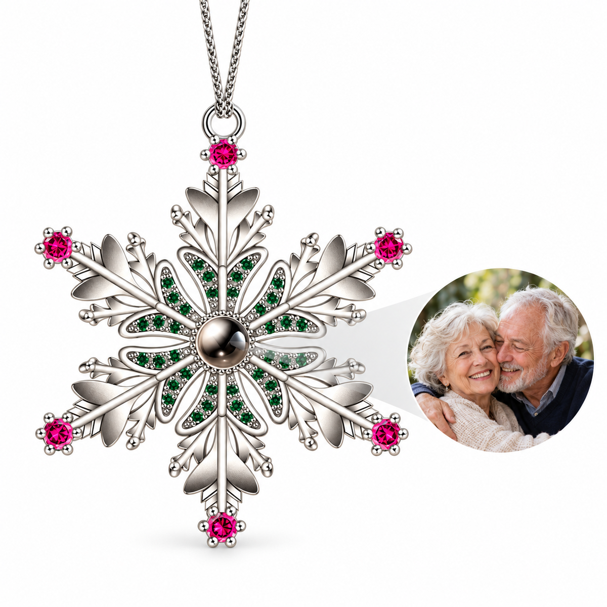 Personalized Festive Snowflake Photo Necklace
