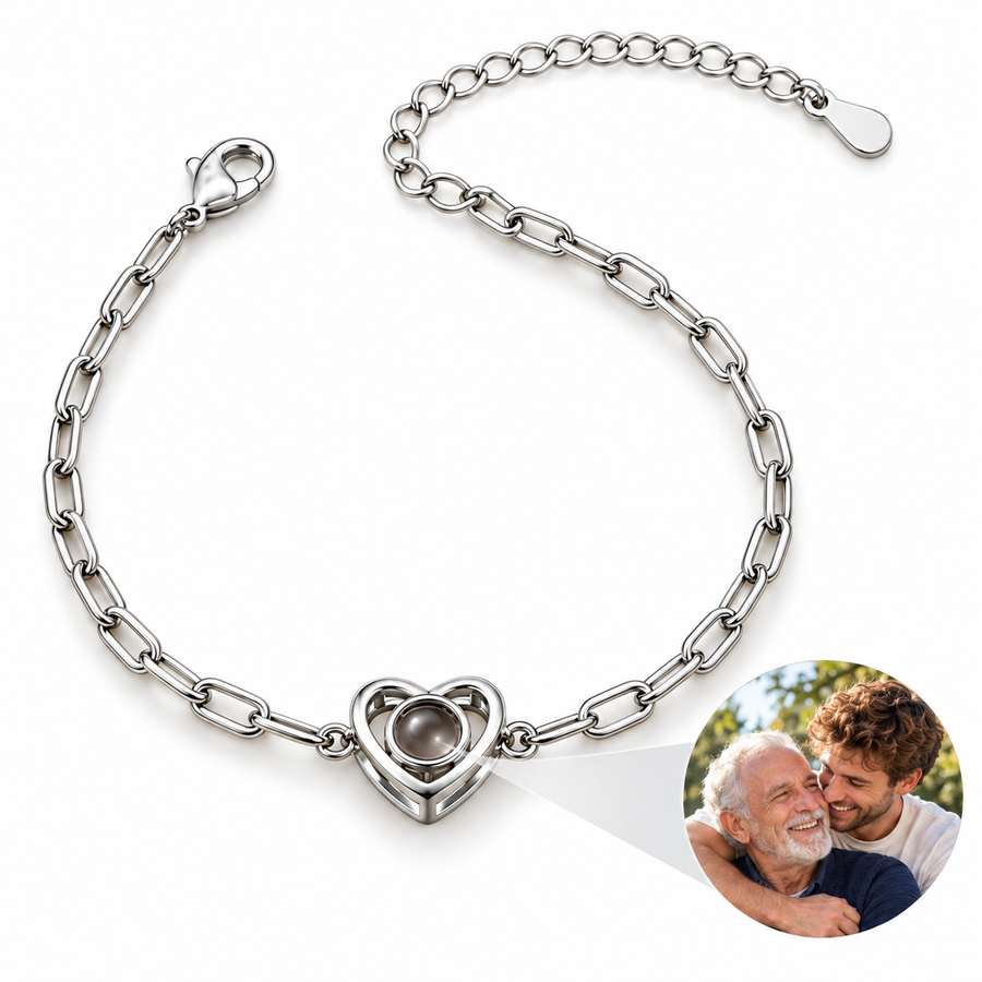 Personalized Open Heart Paperclip Photo Bracelet