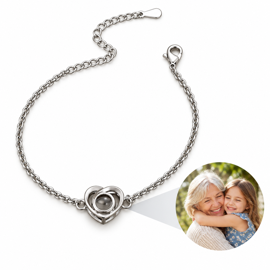 Personalized Overlapping Heart Fine Chain Photo Bracelet