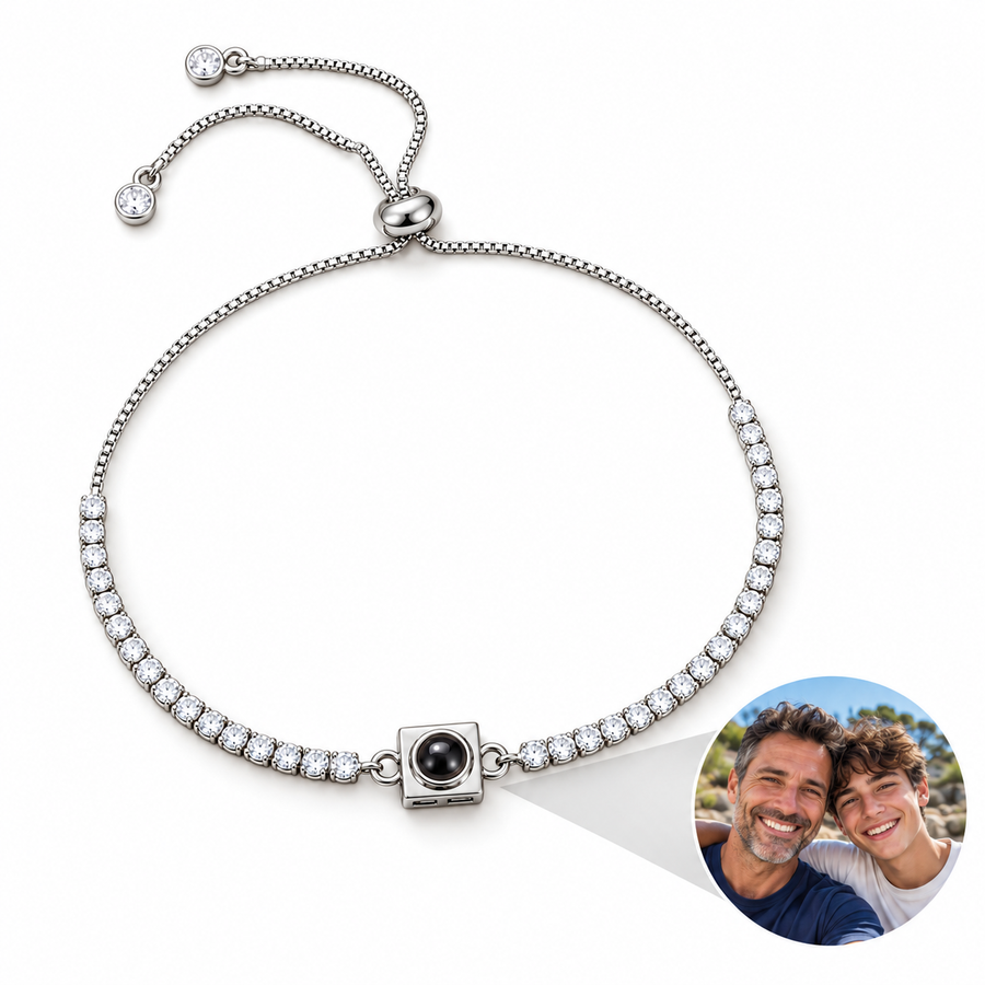 Personalized Square Lens Sparkling Bolo Photo Bracelet