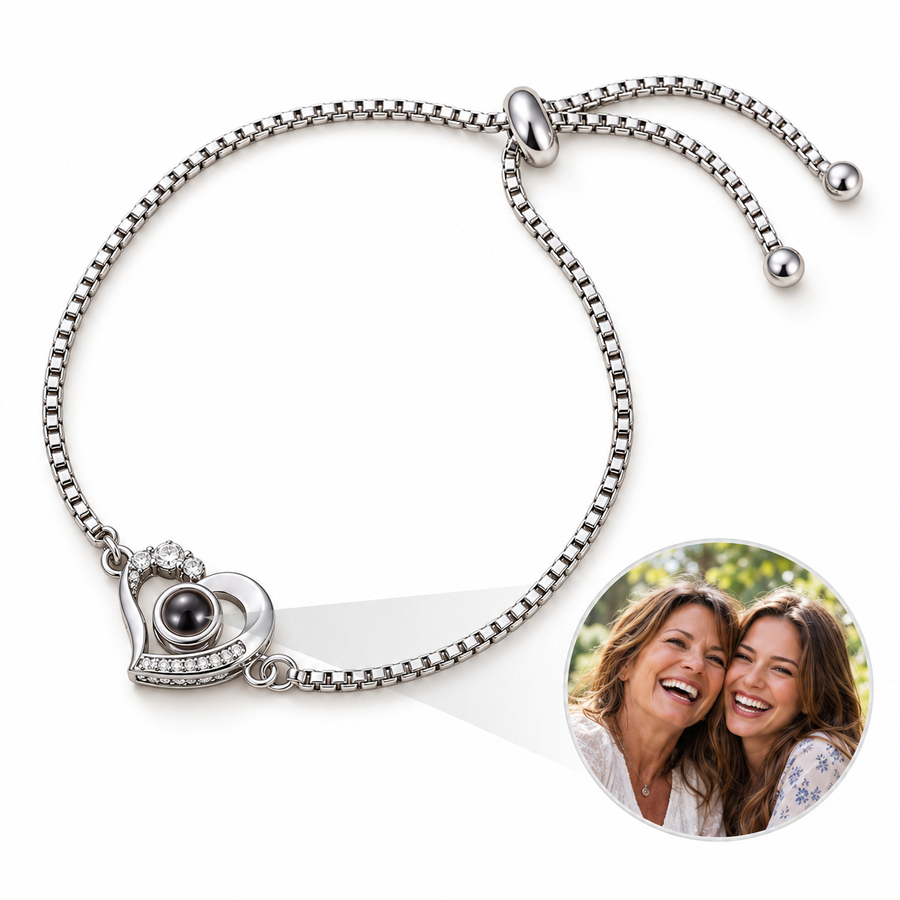 Personalized Asymmetric Heart Box Chain Photo Bracelet