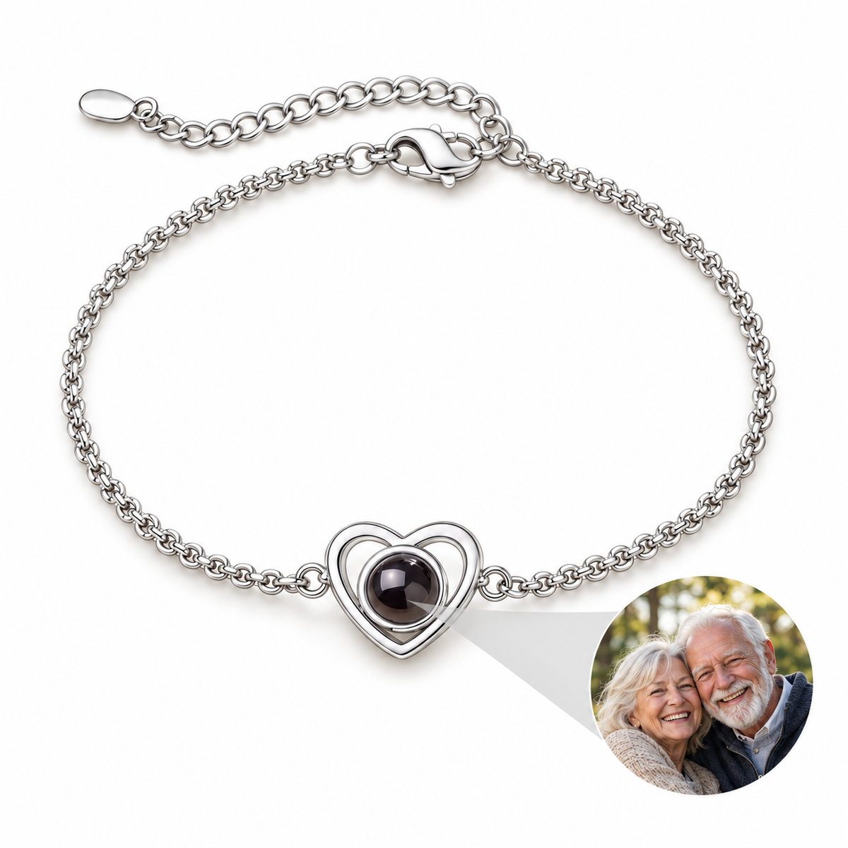 Personalized Simple Open Heart Photo Bracelet