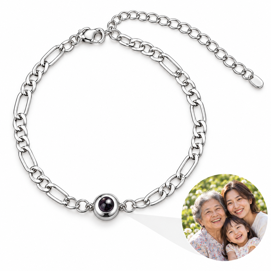 Personalized Polished Round Lens Figaro Photo Bracelet