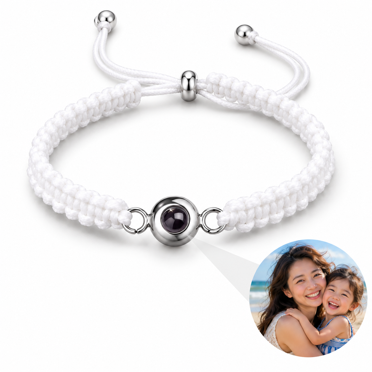Personalized Round Lens Knotted Cord Photo Bracelet