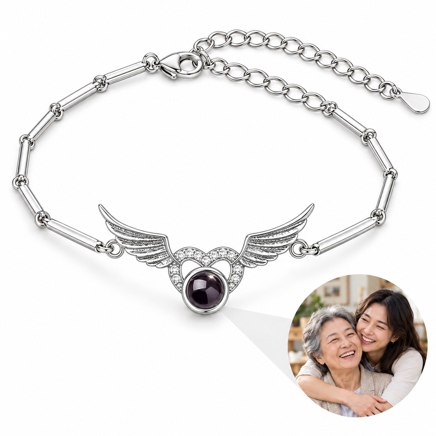 Personalized Winged Heart Bar-Link Photo Bracelet