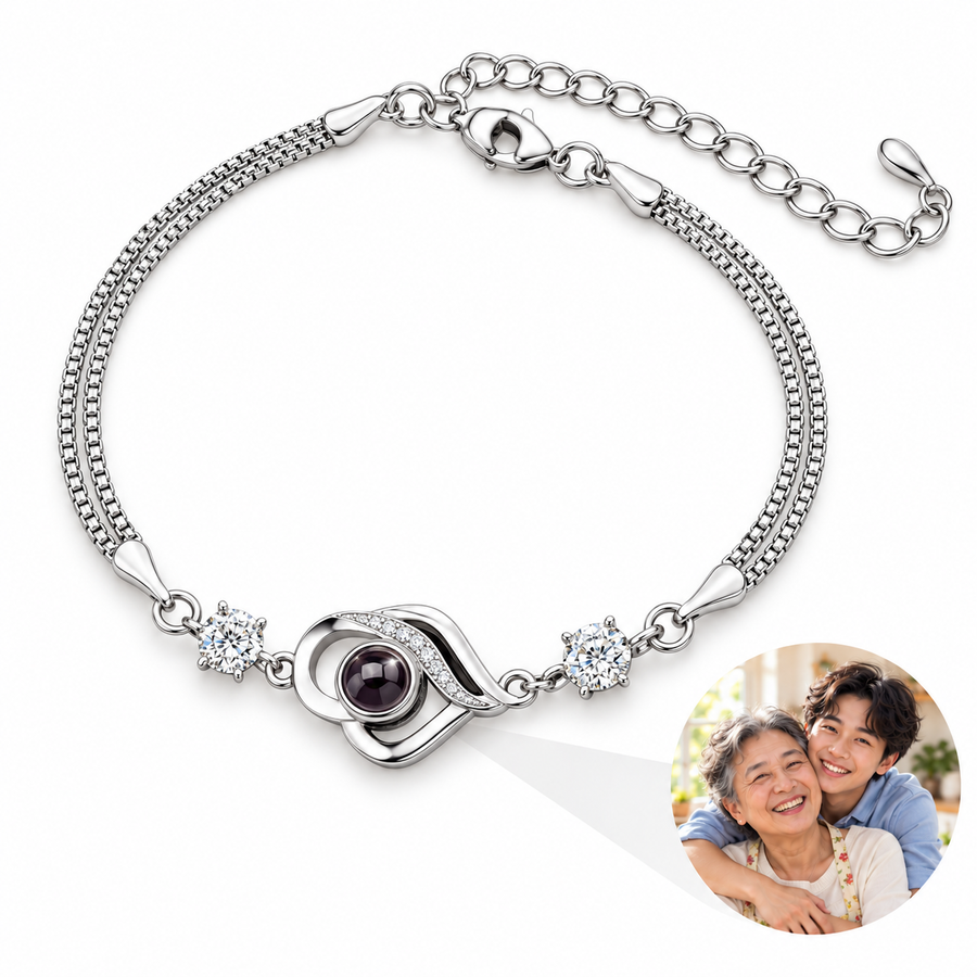 Personalized Flowing Heart Double Chain Photo Bracelet