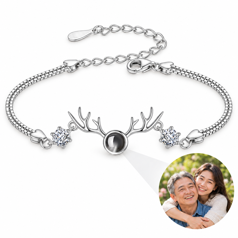 Personalized Antler Double Chain Photo Bracelet