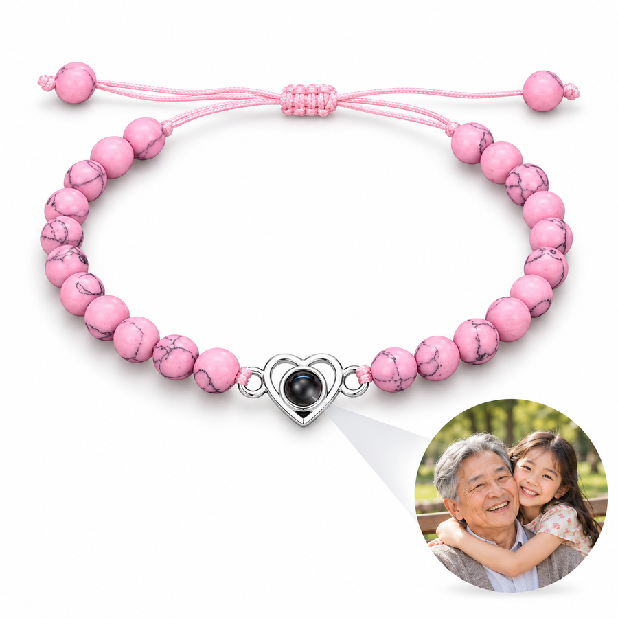 Personalized Open Heart Beaded Photo Bracelet