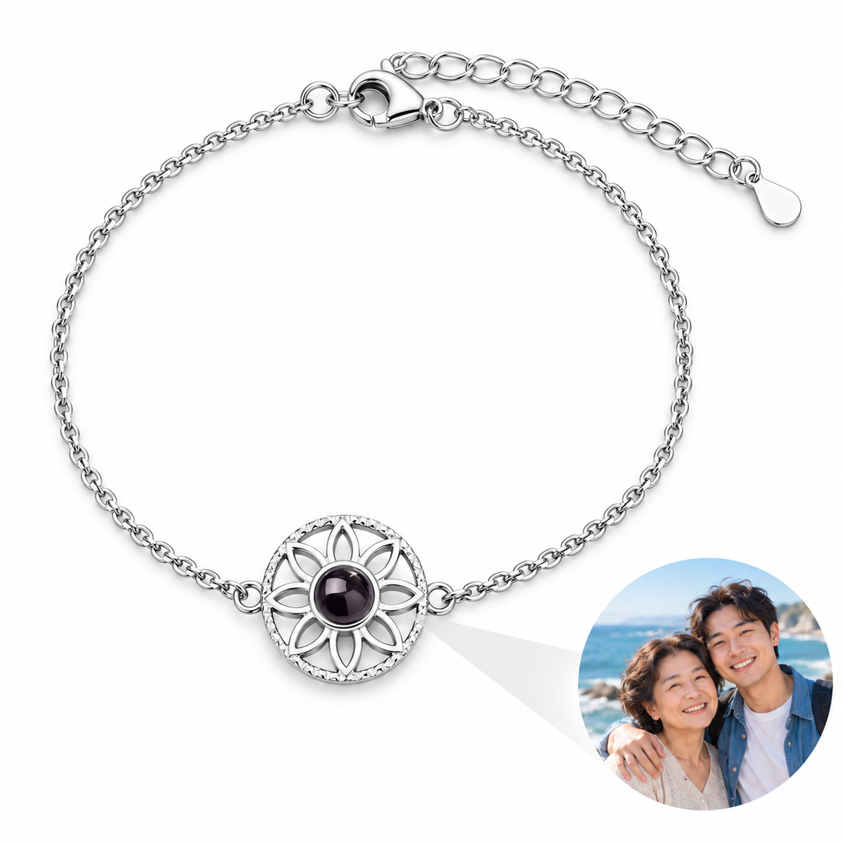 Personalized Floral Medallion Photo Bracelet