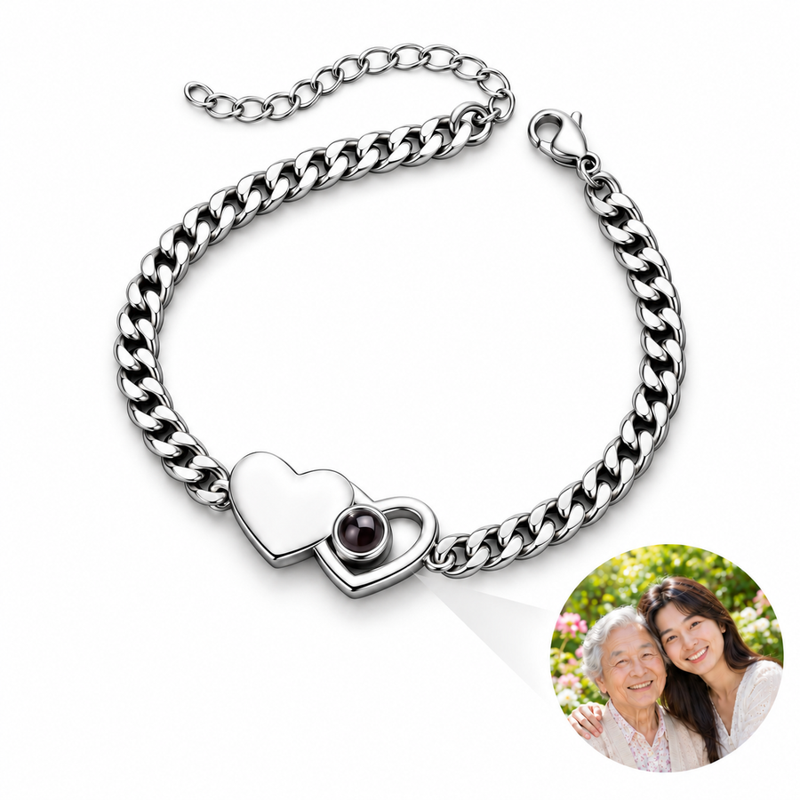 Personalized Double Heart Curb Chain Photo Bracelet