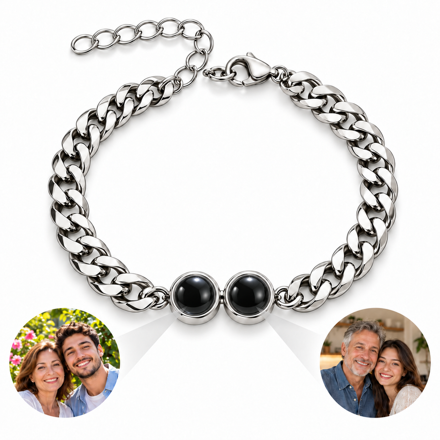 Personalized Two-Photo Curb Chain Photo Bracelet