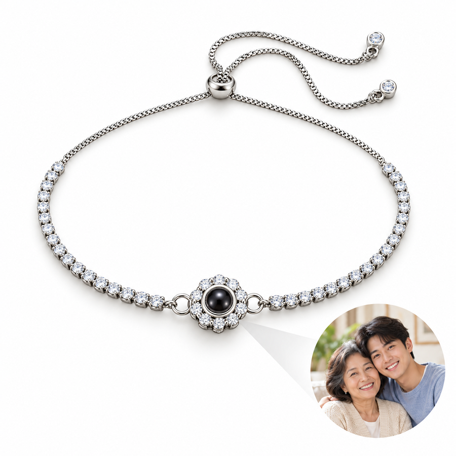 Personalized Floral Bolo Photo Bracelet