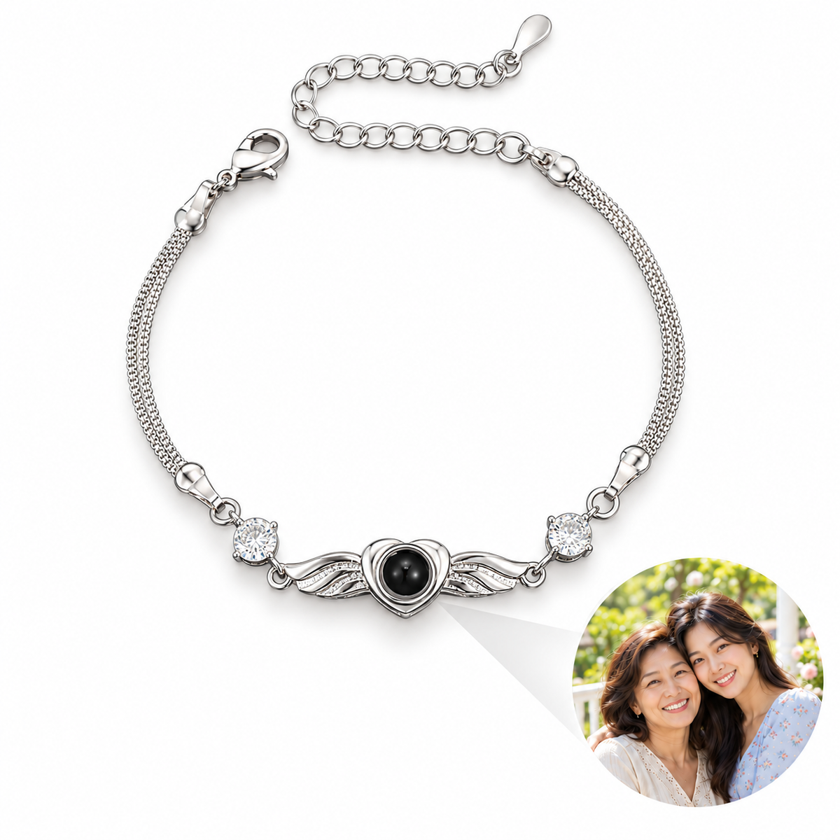 Personalized Winged Heart Photo Bracelet