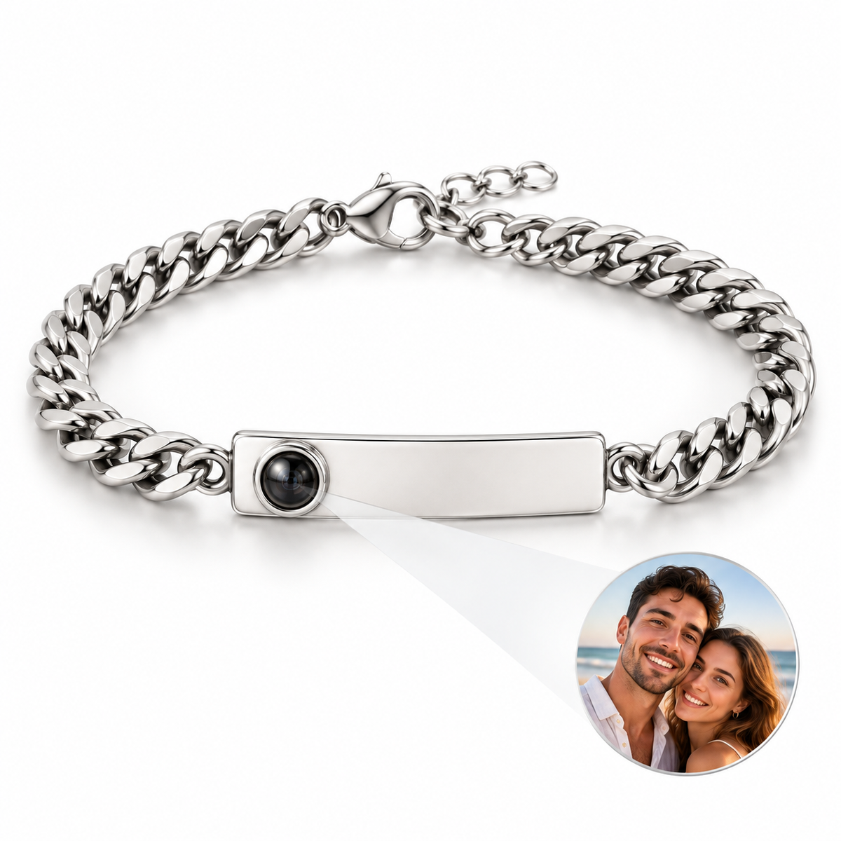 Personalized Rectangular Plate Curb Chain Photo Bracelet