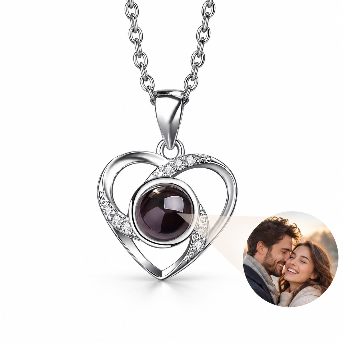 Personalized Flowing Heart Photo Necklace