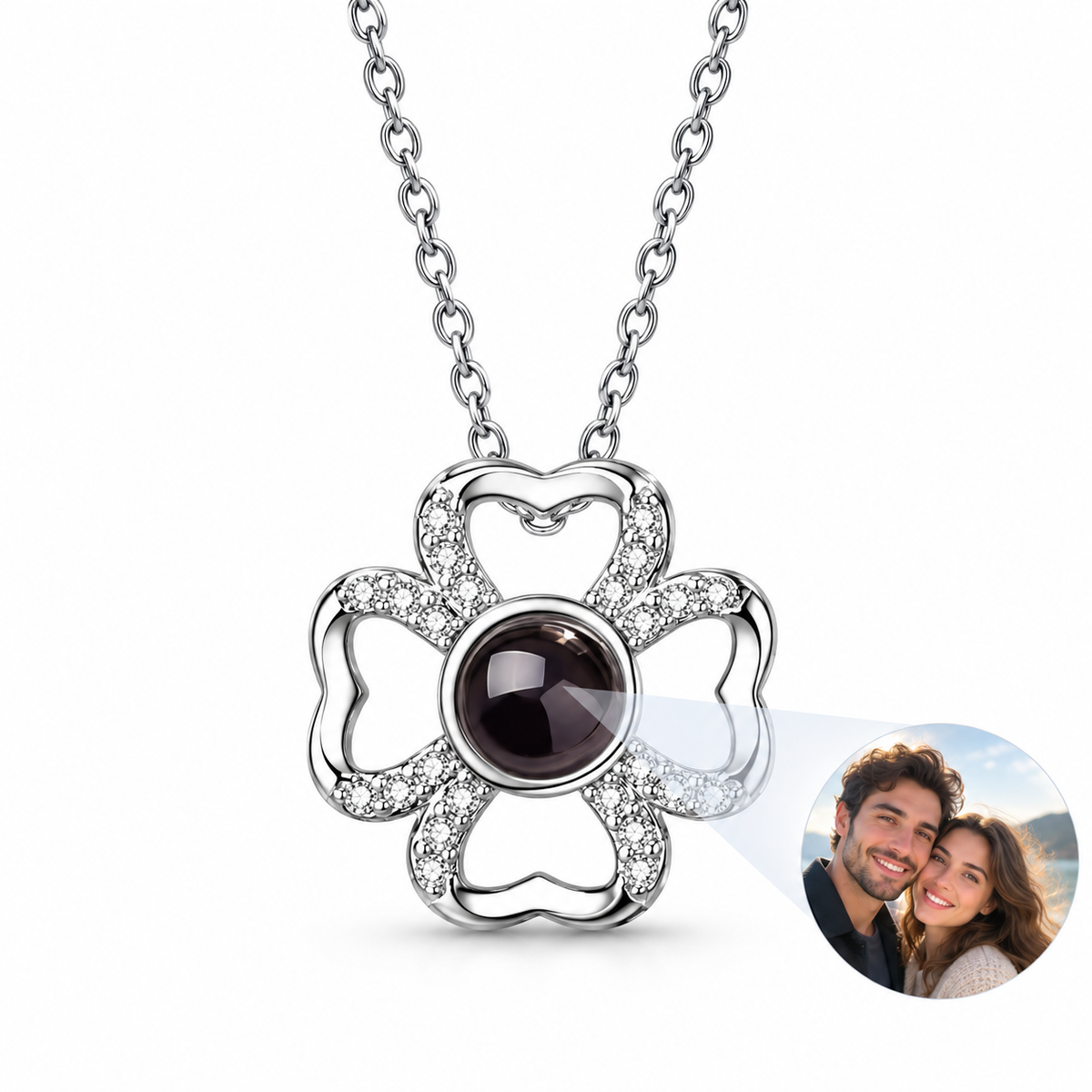 Personalized Heart Clover Photo Necklace