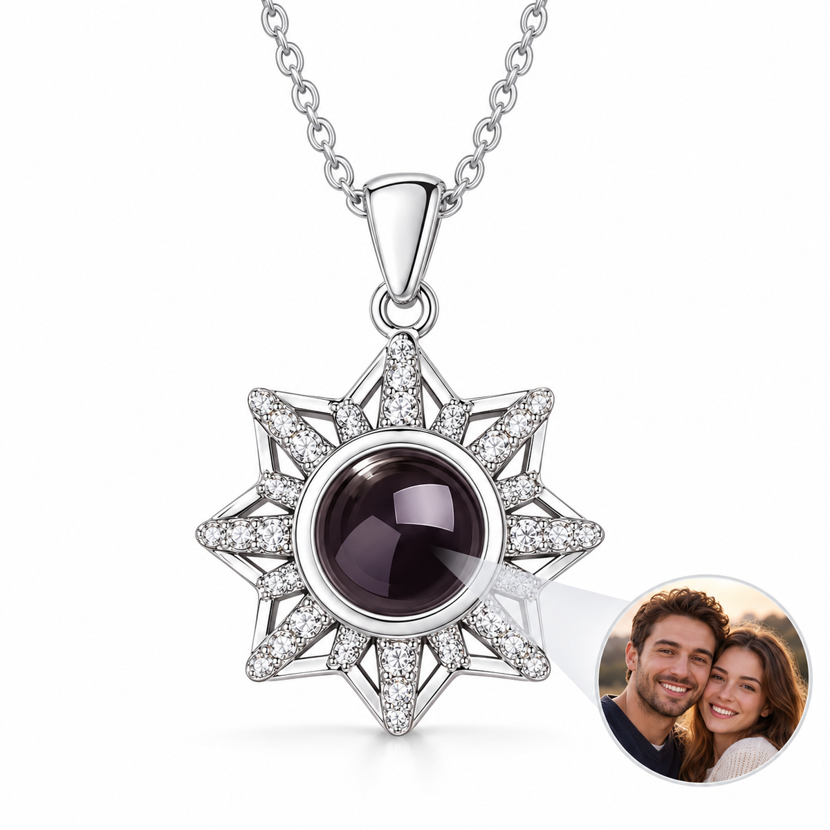 Personalized Eight-Point Sunburst Photo Necklace
