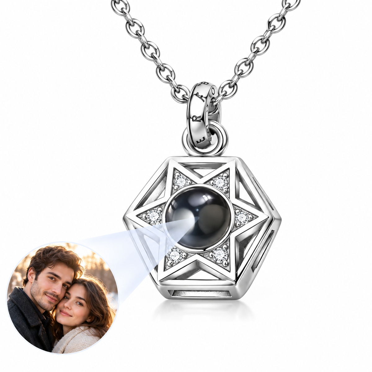 Personalized Hexagonal Star Photo Necklace