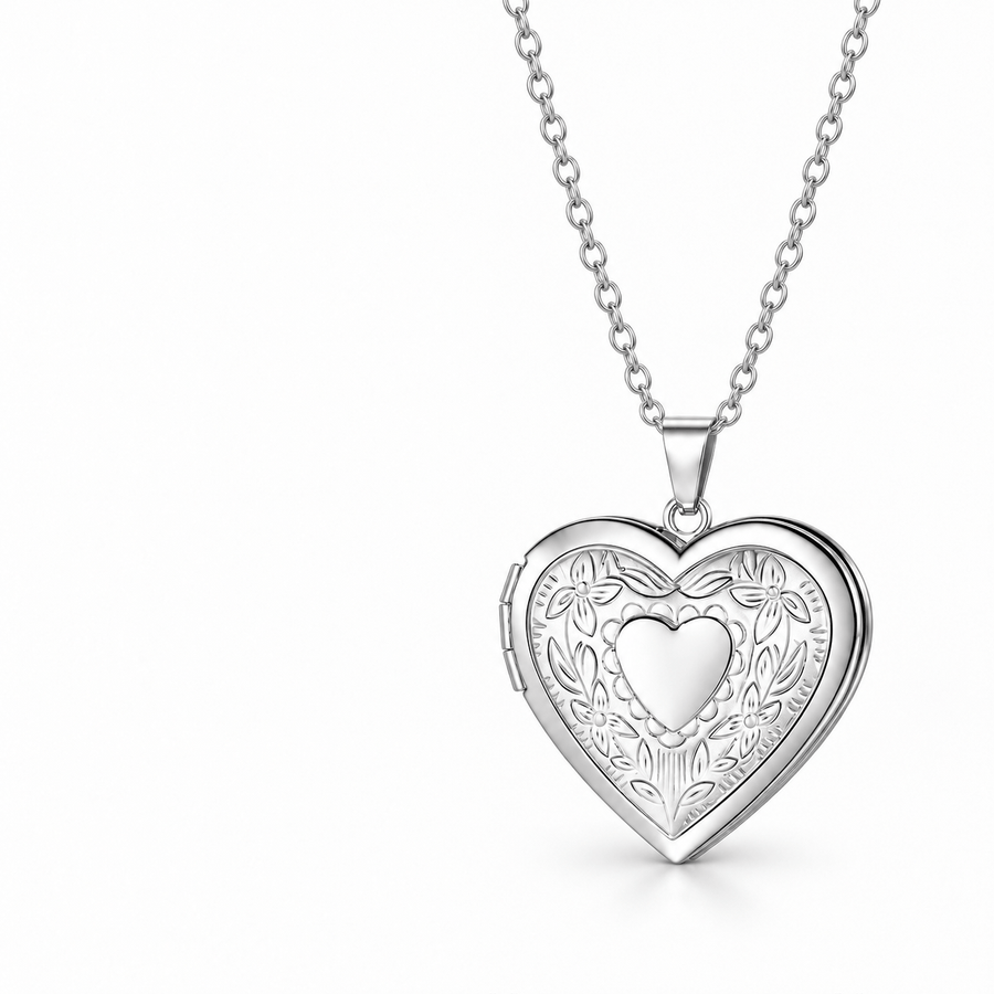 176 floral heart photo locket opening and closing on white