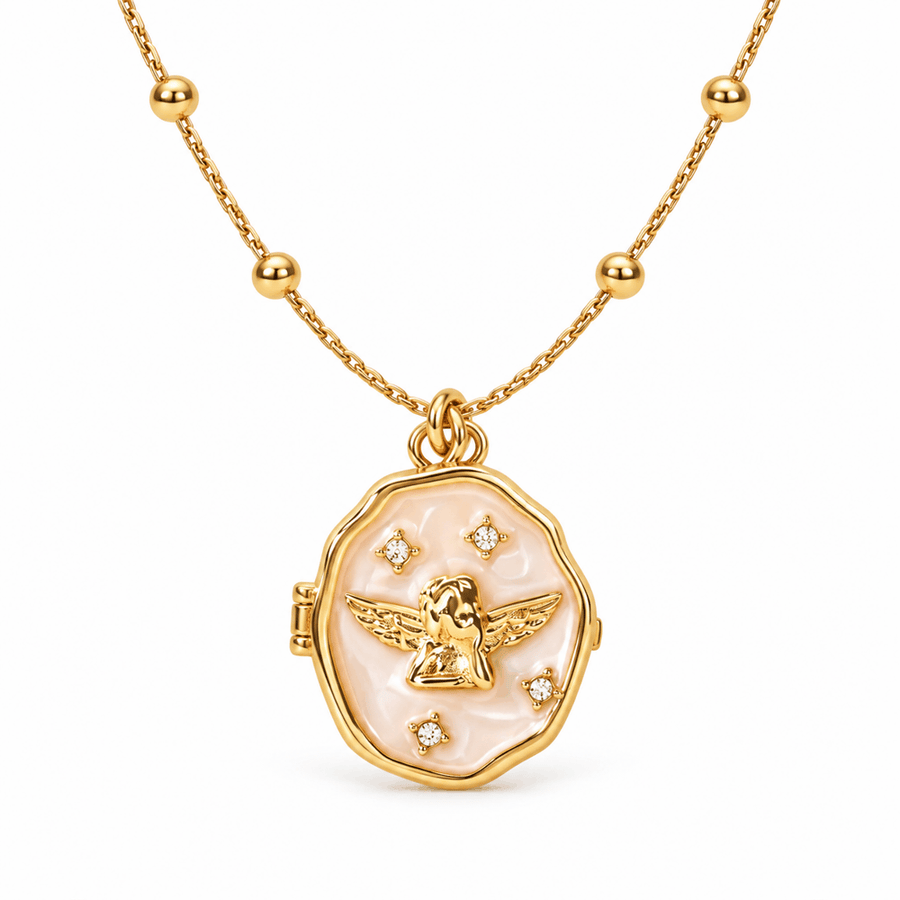 180 photo locket necklace opening and closing on white background
