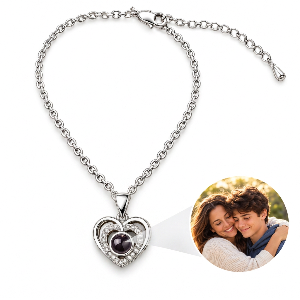 Personalized Double Heart Pendant Photo Necklace